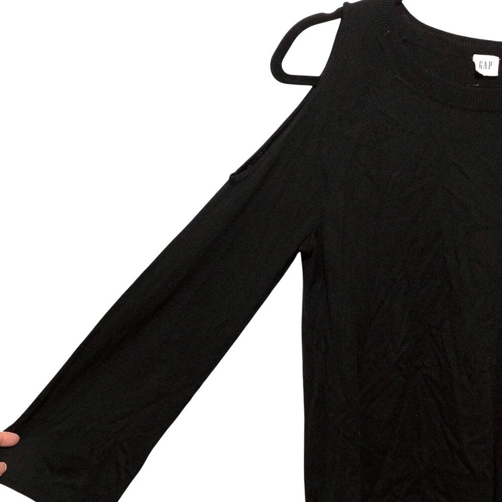 Gap Solid Black Round Neck Cold Shoulder Long Sle… - image 6